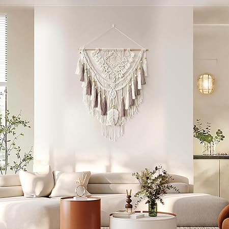 Macrame Wall Hanging, Woven Tapestry Beige  Dusty Rose Handmade Craft Macrame Wall Decor, Gallery  Nursery, Size 37.4 Lx27.5 W