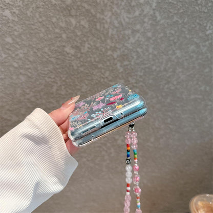Clear Case Compatible with Motorola Razr Plus 2023 with Strap, Cute Flowers Pattern Shockproof Protective Cover Compatible with Moto Razr+ 2023 for Woman