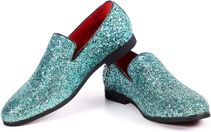 Mens Glitter Loafers Dress Shoes Slip On Tuxedo Suit Shoes Luxury Wedding Sparkly Casual Shoes