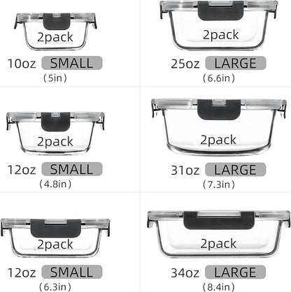Glass Meal Prep Containers Set of 12 Food Storage Containers for Lunches, Dishwasher Safe, Grey