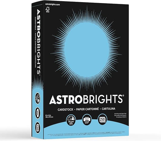 Astrobrights Color Card Stock, 8 12" x 11", FSC Certified, 30 Recycled, 65 Lb, Lunar Blue, Pack of 250