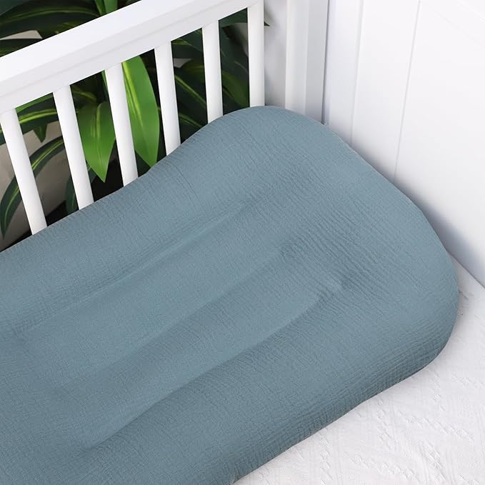Muslin Baby Lounger Cover Soft Organic Cotton Slipcover Fits Newborn Lounger for Baby Boys and Girls (Blue)