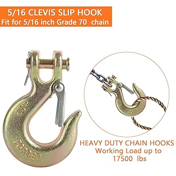 JMIATRY 4 Packs 516 Clevis Slip Hook,516 Inch Chain Hooks 70 Forged Heavy Duty Safety Chain Hook for 8mm Chain, 17500 Lbs Capacity