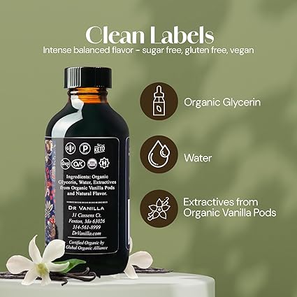 Organic Alcohol-Free Natural Vanilla, Extract For Baking, Sweet Drinks And More, Handcrafted From Madagascar Bourbon Vanilla Pods, Halal Certified, 4 Oz Bottle