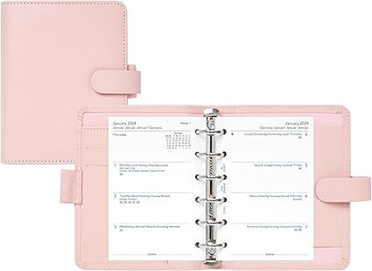 Filofax Saffiano Organizer, Pocket Size, Blush - Cross-Grain, Leather-Look, Six Rings, Week-to-View Calendar Diary, Multilingual, 2024 (C022697-24)