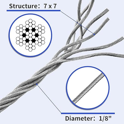 LuckIn 18" Stainless Steel Cable 300FT, T316 Aircraft Cable for Railing, Decking  Outdoor Projects - Uncoated Marine Grade