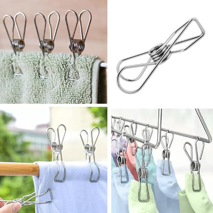 HOZEON 100 Pack 2 Inches Stainless Steel Clothespins, Metal Clothes Pins, Bulk Clothes Pins Small Wire Clips Drying Pegs Hanging Clip Clamps for Clothesline, Food Bag, Photos, Silver