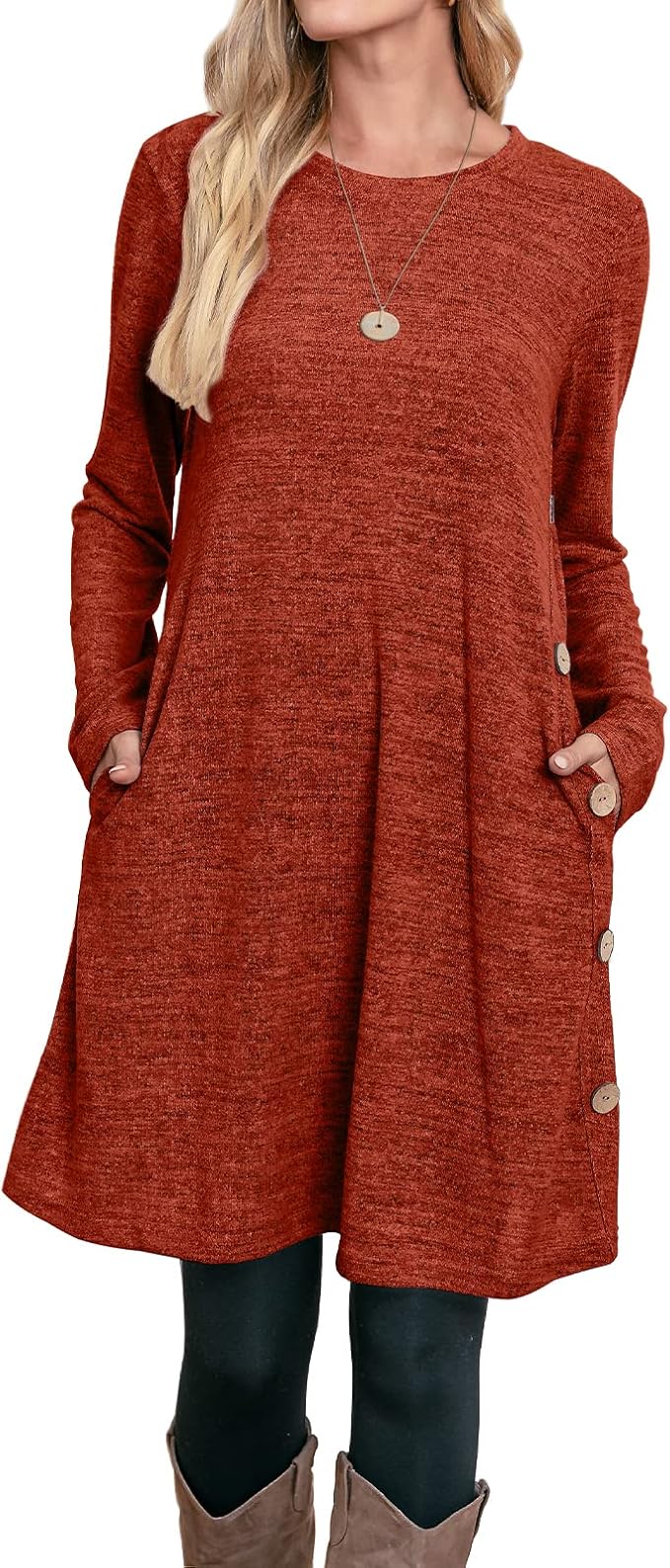OFEEFAN Womens Long Sleeve Tunic Dres Fall Outfits with Pockets Buttons