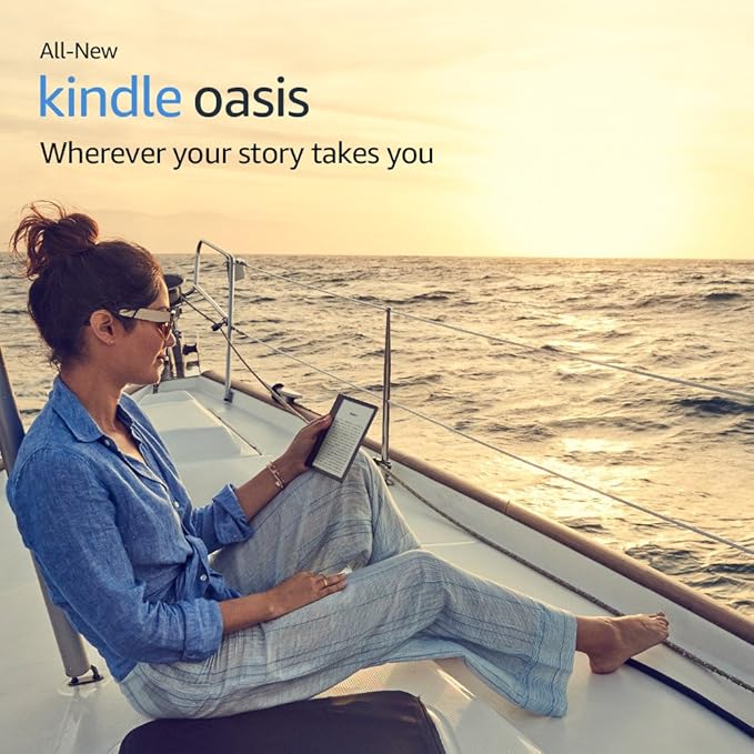Kindle Oasis E-reader (Previous Generation - 9th) – Champagne Gold, 7" High-Resolution Display (300 ppi), Waterproof, Built-In Audible, 32 GB, Wi-Fi (Closeout)