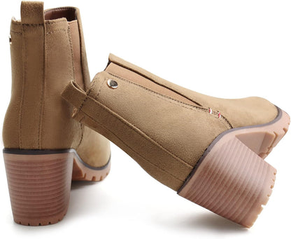 JABASIC Women Casual Ankle Booties Block Heel Slip On Chelsea Boots
