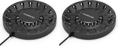 POWEROWL 16 Bay AA AAA Battery Charger (Updated, High Speed Charging) with Smart LED Light and Plug, for NIMH NICD Rechargeable Batteries and More (Pack of 2)
