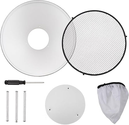 Andoer 30cm11.8in Standard Reflector Beauty Dish Bowens Mount with White Diffuser Reflector Honeycomb Grid for Studio Portrait Photography Strobe Flash Light