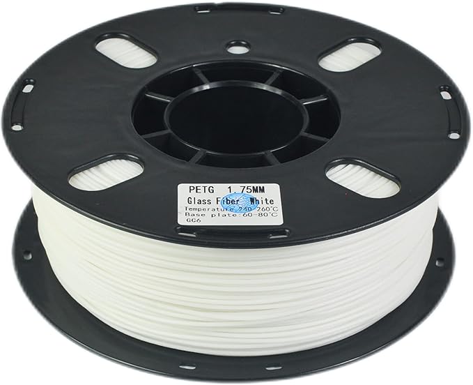 RANKI Glass Fiber Petg Filament 1.75mm 1KG, Outdoor Use Tough Glass Fiber PETG 3D Printer Filament, High Temperature Resistance, 1 KG Spool, (White)