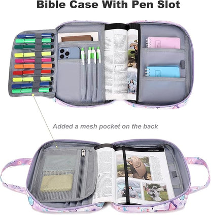 Octsky Bible Covers Bible Case Girls Book Carrying Case for Kids Scripture Church Bag Bible Protective with Handle Zippered Pocket (Butterfly Lake)