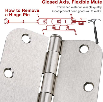 12 Pack Nickel Door Hinges Brushed Nickel Hinges for Doors 3 1/2 Interior Door Hinges Satin Nickel 3.5"x3.5 Inch Hinges Rounded 5/8" Radius Standard Residential Bedroom Door Hinge Sturdy Door Hardware