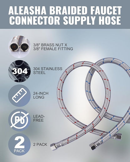 Faucet Supply Lines,24 Inch Length Faucet Hose Connector 38" to 38" Female Compression Thread Stainless Steel Braided Bathroom Kitchen Faucet Extension Water Supply Line,2Pcs