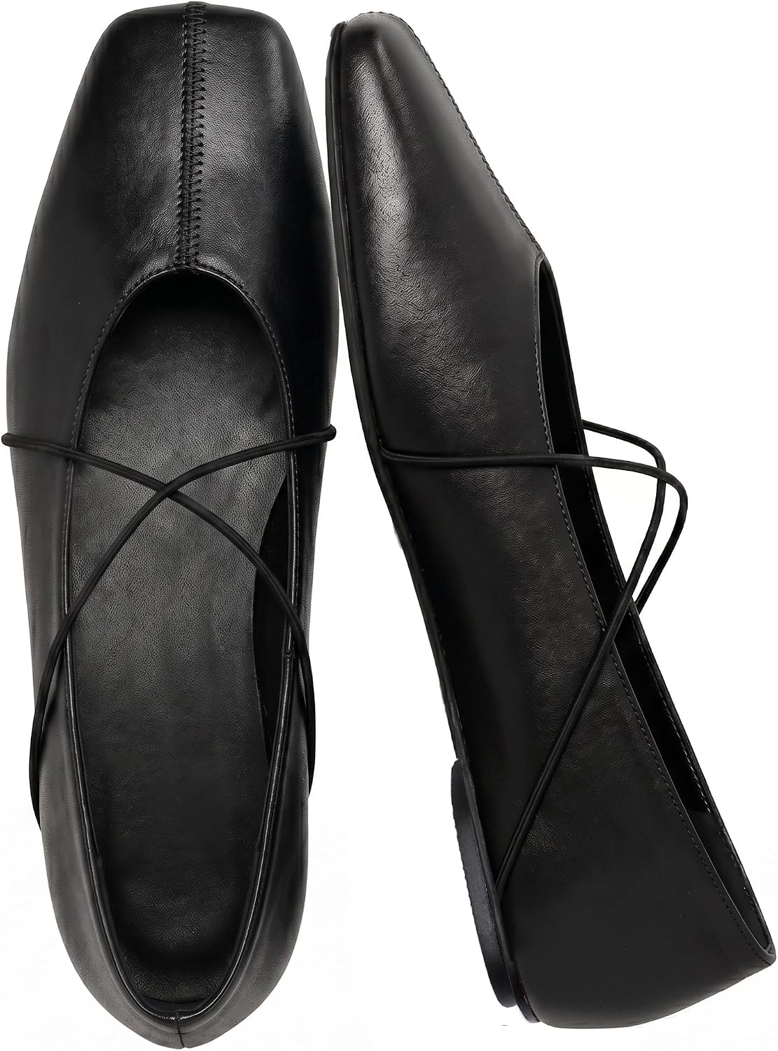 Women's Square Toe Ballet Flats Criss-Cross Straps Comfortable Slip On Mary Jane Flat Shoes for Office Work Casual