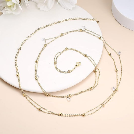 FIBO STEEL 18K Gold Plated Waist Chains Body Chains for Women Stainless Steel Bikini Belly Chains Layered Summer Beach Body Jewelry Adjustable
