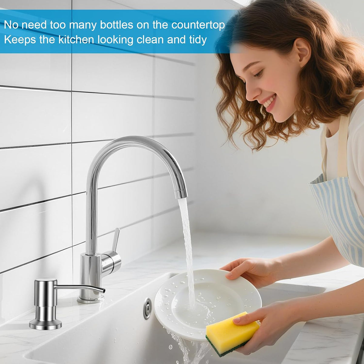 Soap Dispenser for Kitchen Sink, Upgrade Built in Sink Soap Dispenser Brushed Nickel, Countertop Sink Soap Dispenser Pump