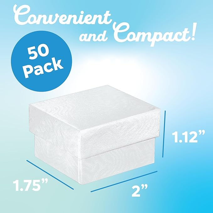 Jewelry Ring Gift Box 50 Pieces, Cardboard Gift Boxes with Flocked Foam Ring Slot, Small Jewelry Boxes for Women, Earrings Packing Box for Christmas, Stores, 2 x 1.75 x 1.12 inch (White Swirl)