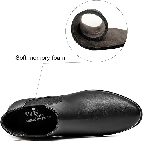 VJH confort Women's Slip on Ankle Boot, Western Almond Round Toe Low Heel Elastic Chelsea Bootie