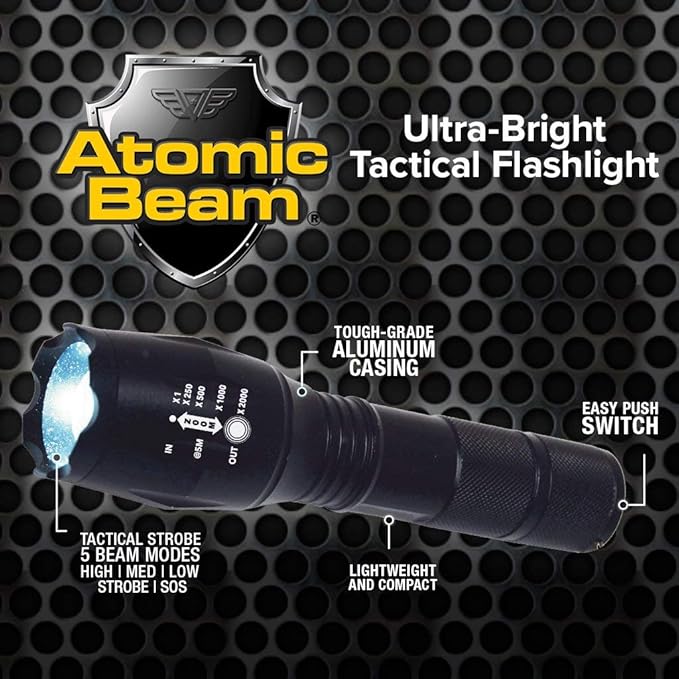Atomic Beam LED Flashlight Original by BulbHead, 5 Beam Modes, Tactical Light Bright Flashlight (1 Pack)
