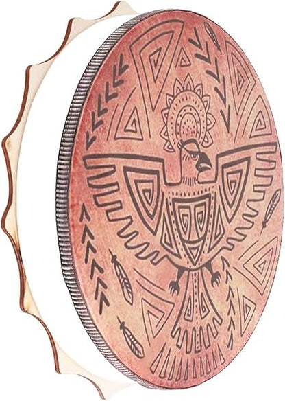 belupai 9.8in Shaman Drum with Drum Stick,Handmade Shaman Drum,Spiritual Instrument,Sound Healer Shaman Drum for Spiritual Music(2)