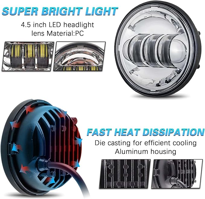SKTYANTS 4.5 Inch LED Motorcycle fog Lights 30W Fog Lamp LED Motorcycles Passing Auxiliary Lamp Driving Light Compatible with Softail Electra Glide(Chrome)