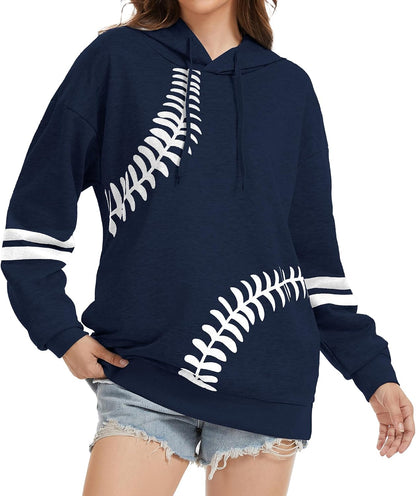TSMNZMU Womens Baseball Hoodie Softball Sweatshirts Drawstring Long Sleeve Hoodies Oversized Pullover Shirts with Pockets