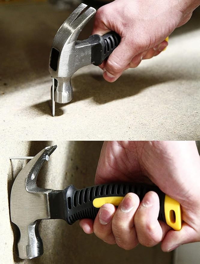 8oz Claw Hammer with Shock Reduction Grip- Mini Hammer with Smooth Face -Camping Stubby Hammer, Tack Hammer, Small Nail Hammer with Magnetic, Black
