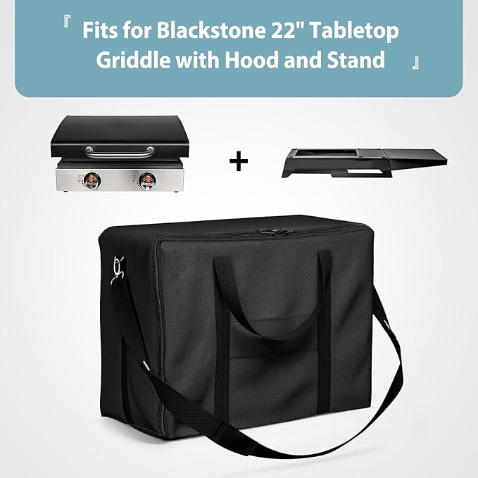 SHINESTAR Griddle Carry Bag for Blackstone 17 Inch  22 Inch Tabletop Griddle with Hood and Stand, Portable Griddle Carry Bag for Travel, Heavy Duty 600D Waterproof Polyester, Black