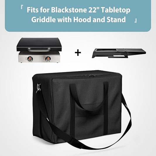 SHINESTAR Griddle Carry Bag for Blackstone 17 Inch  22 Inch Tabletop Griddle with Hood and Stand, Portable Griddle Carry Bag for Travel, Heavy Duty 600D Waterproof Polyester, Black