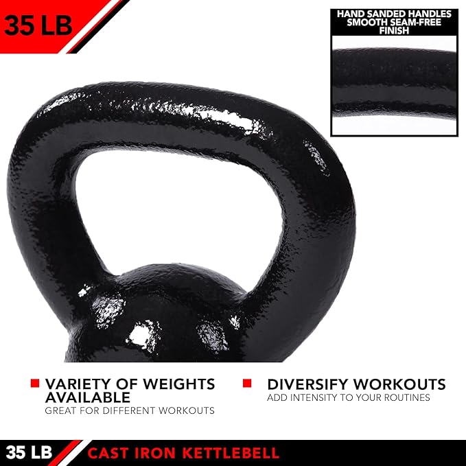 JFIT Kettlebell Weights Cast Iron -5-60lbs Weight Options - Ballistic Exercise, Core Strength, Functional Fitness, Weight Training Set - Free Weight, Equipment Accessories