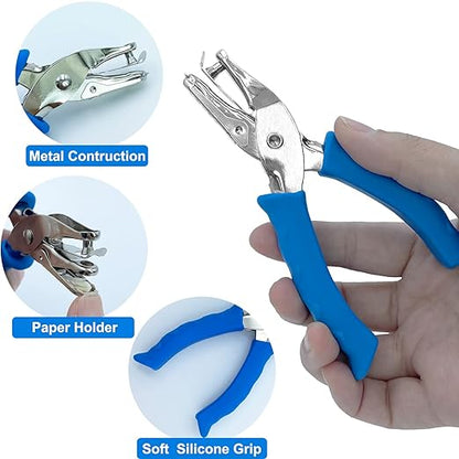 Single Hole Punch 14 Paper Hole Puncher for Crafts, One Hole Puncher with Blue Soft Grip Handle for Kids and Adults, Handheld Circle Punch for Paper Crafts in Home, Office, Classroom