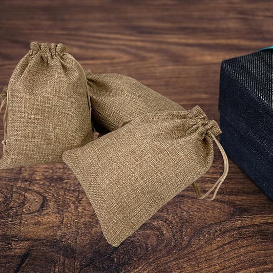 Yisowank 15PCS Burlap Drawstring Gift Bags,5x7 inch Pouch Bags Small Party Favor Gift Bags for Wedding Christmas Birthday Bridal Shower Anniversary Thanksgiving (5 x 7 inch, Log Color)