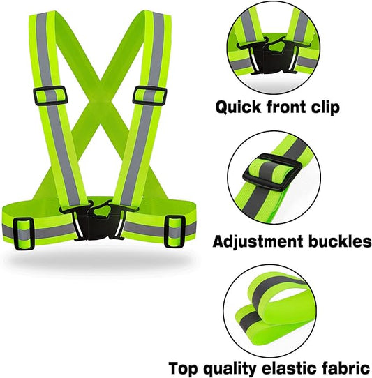 DUSKCOVE 2 Pack Hi Vis Safety Vests - Adjustable Bright Neon Color High Visibility Reflective Safety Straps Gear for Traffic Control, Running, Cycling