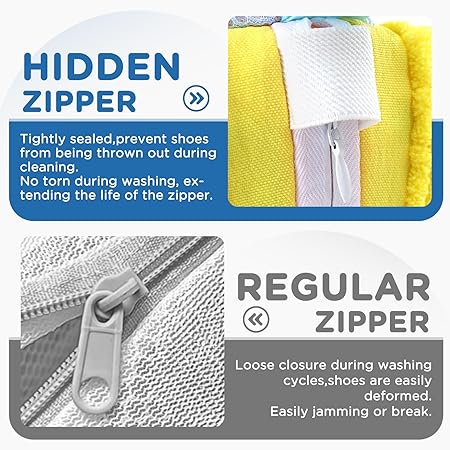 Shoe Washing Machine Bag, Invisible Zipper Side Opening Shoe Washing Bag for Washer and Dryer, Shoe Laundry Bags for Sneakers, Reusable Shoe Cleaning Bag for All Shoe Sizes (Yellow 1pc)