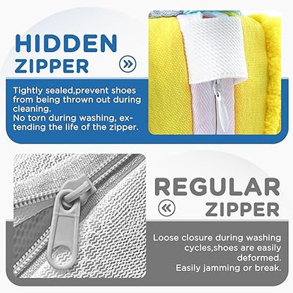 Shoe Washing Machine Bag, Invisible Zipper Side Opening Shoe Washing Bag for Washer and Dryer, Shoe Laundry Bags for Sneakers, Reusable Shoe Cleaning Bag for All Shoe Sizes (Yellow 1pc)
