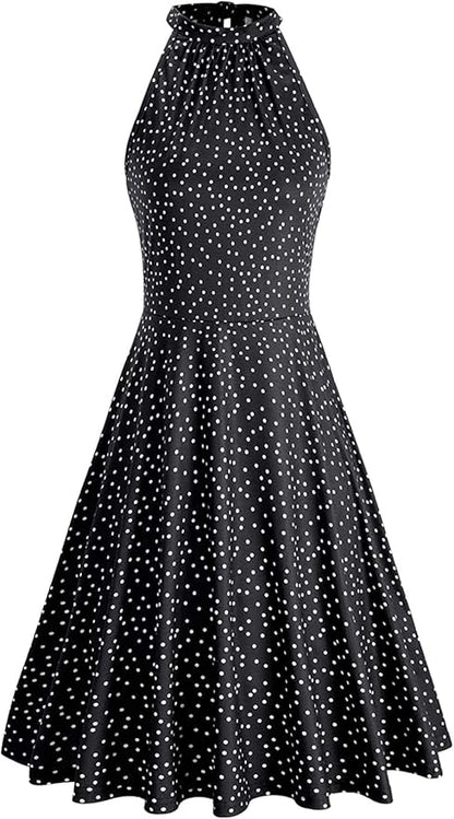 OUGES Women's Halter Neck Floral Summer Casual Sundress