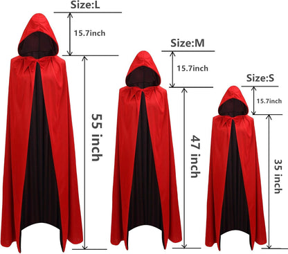Black Red Reversible Goth Pirate Vampire Witch Cloak Unisex Christmas Halloween Cosplay Capes (Medium)