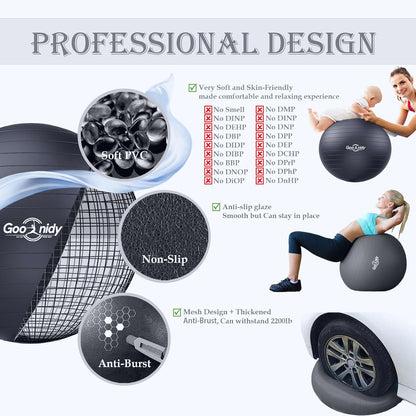 Soft Exercise Ball, Anti-Burst Pilates Yoga Ball Chair Supports 2200lb, Workout Equipment for Women Pregnancy, Medicine, Birthing, Physical Therapy, Stability, Excersing, Birth, Swiss, Fitness