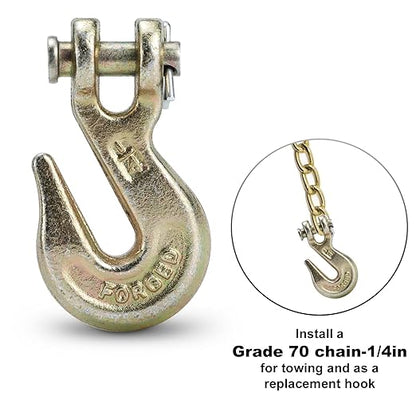 G70 14 Chain Hook Heavy Duty Clevis Grab Hook for 14 Inch Grade 70 Chain - for Trailer Truck Transport Yellow Chromate Finish (4Pack)