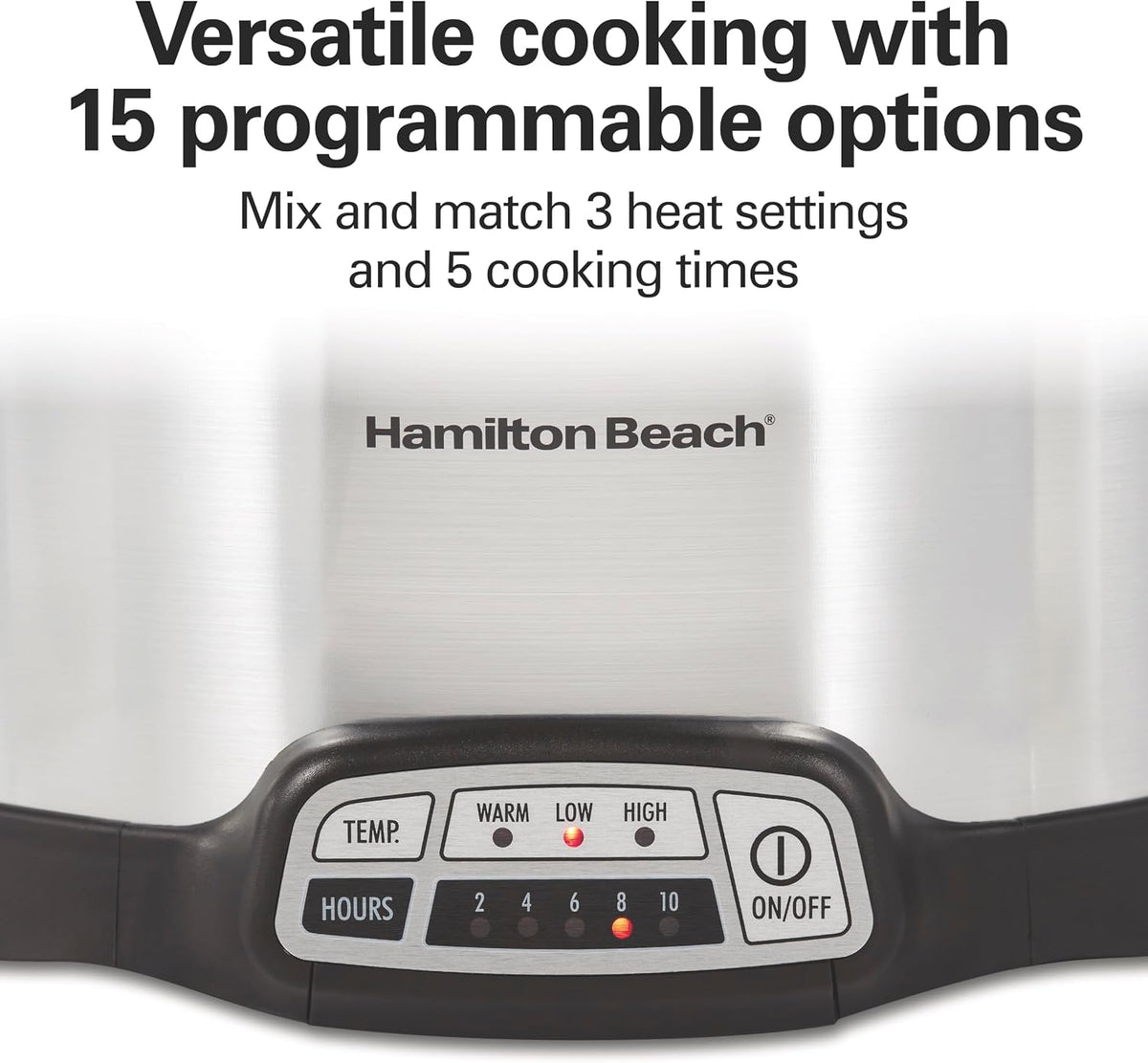 Hamilton Beach 4 Quart Programmable Slow Cooker with Flexible Easy Programming, 5 Cooking Times, Dishwasher-Safe Crock & Lid, Silver (33443)