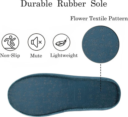 GRITHEIM Women's Fuzzy Pom Pom Velvet Memory Foam House Slippers Ladies Cozy Chenille Knit Bedroom Slippers Non-slip Sole Indoor Outdoor