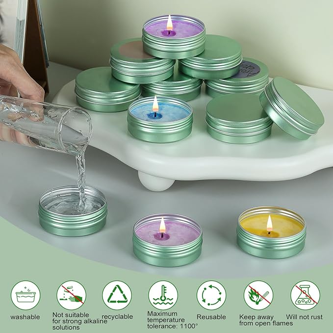 Candle Container Aluminum Tin Jars 14 Pack Candle Tins Salve Tins Versatile Small Containers with Lids Metal Tin for Balms,Spices,Salve,Crafts(Pale Green)