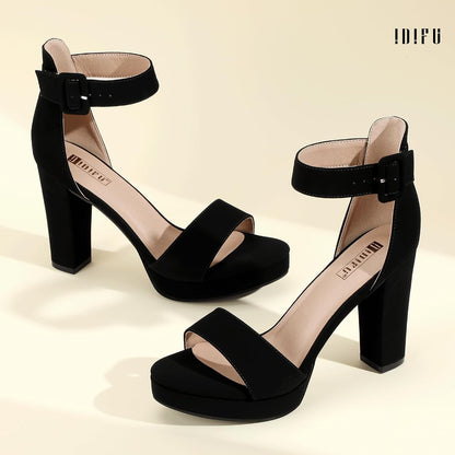 IDIFU Women's IN4 Sabrina Platform Chunky High Heels Ankle Strap Heeled Sandals Wedding Party Dress Shoes