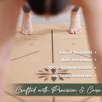 Premium Yoga Cork Mat  5mm Thick Natural Tree Rubber Base and Bigger Mat for Extra Support, Alignment lines for Guidance  Non-Slip, Natural  Eco-friendly, Your Ultimate Eco-Friendly Yoga Companion