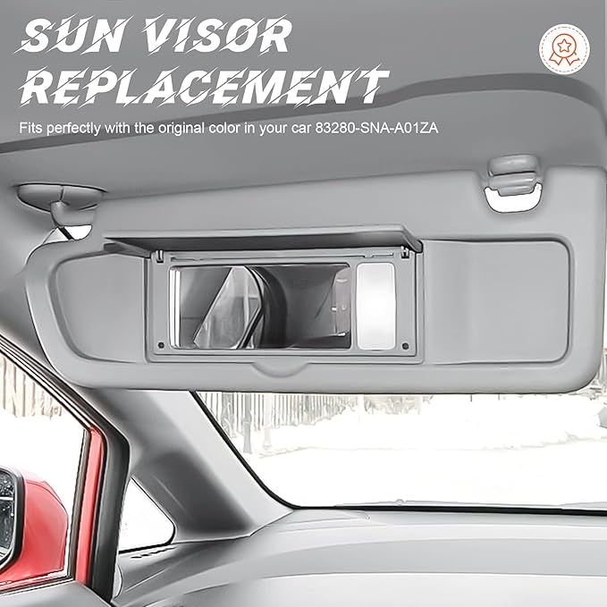 Gray Driver Left Side Sun Visor Replacement Compatible with 2006 2007 2008 2009 2010 2011 Honda Civic EX LX Sedan SI Coupe Replace 83280-SNA-A01ZA