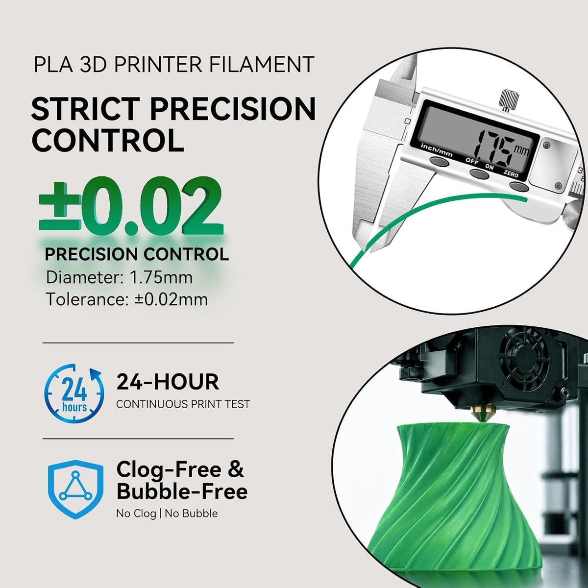 Kingroon PLA 3D Printer Filament, 1.75 mm, 1 kg, Green