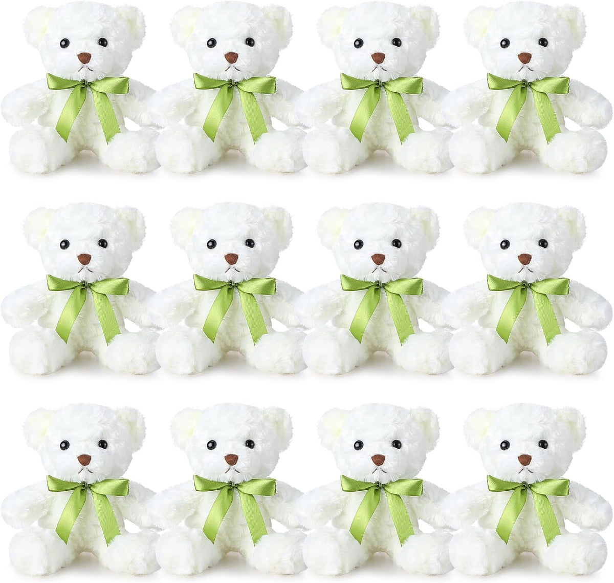 Hungdao 4 Pcs Bears Bulk Gifts Plush Bear Stuffed Animals 10 Inch Cute Soft Stuffed Animals with Green Bows for Baby Shower Birthday Party Favor Centerpiece Decoration(White)